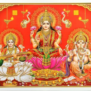 Diwali Poojan Golden Zari Art Poster Witout Frame (25 X 36 Inches)