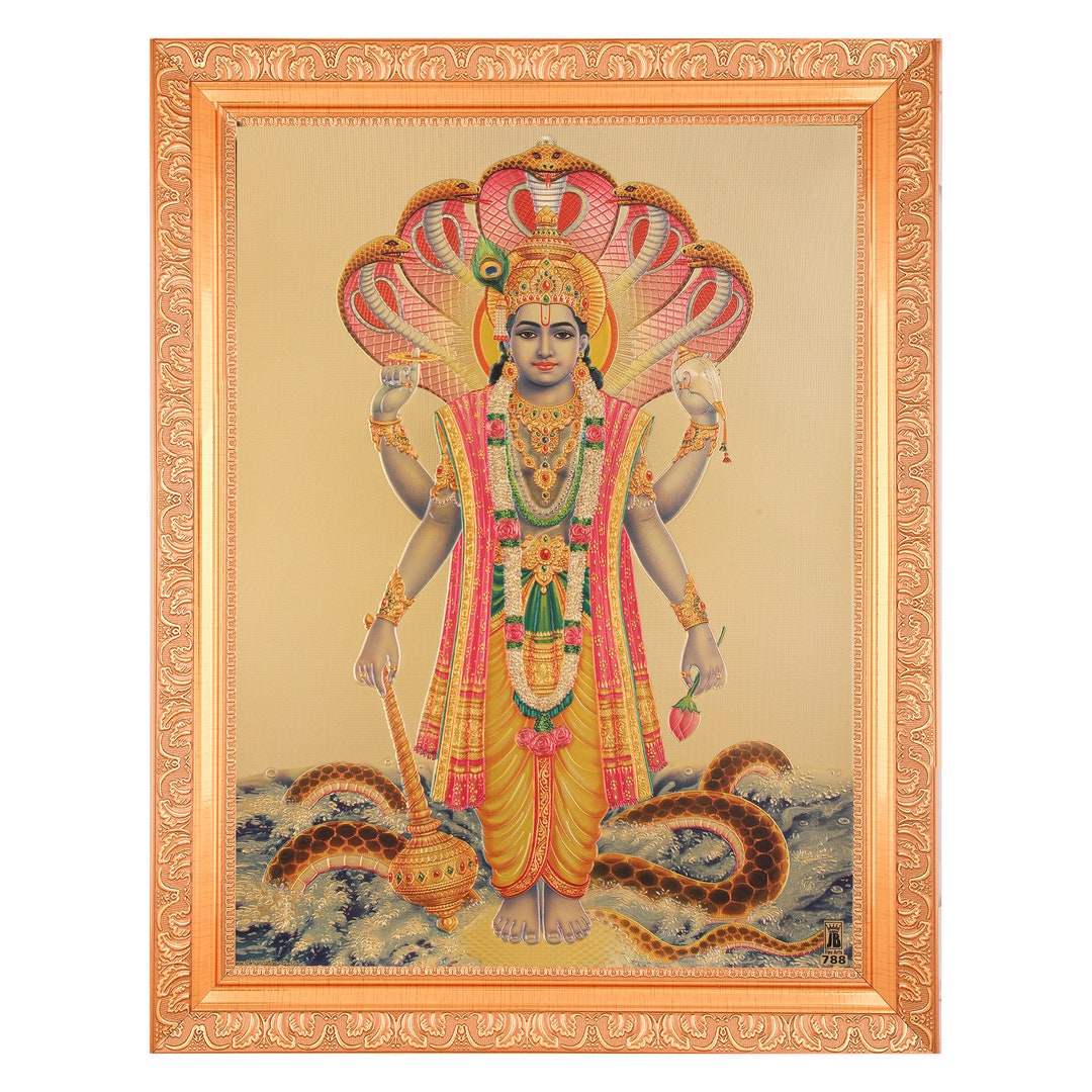 Vishnu Bhagwan Beautiful Golden Foil Photo in Artwork Golden Frame (11 ...