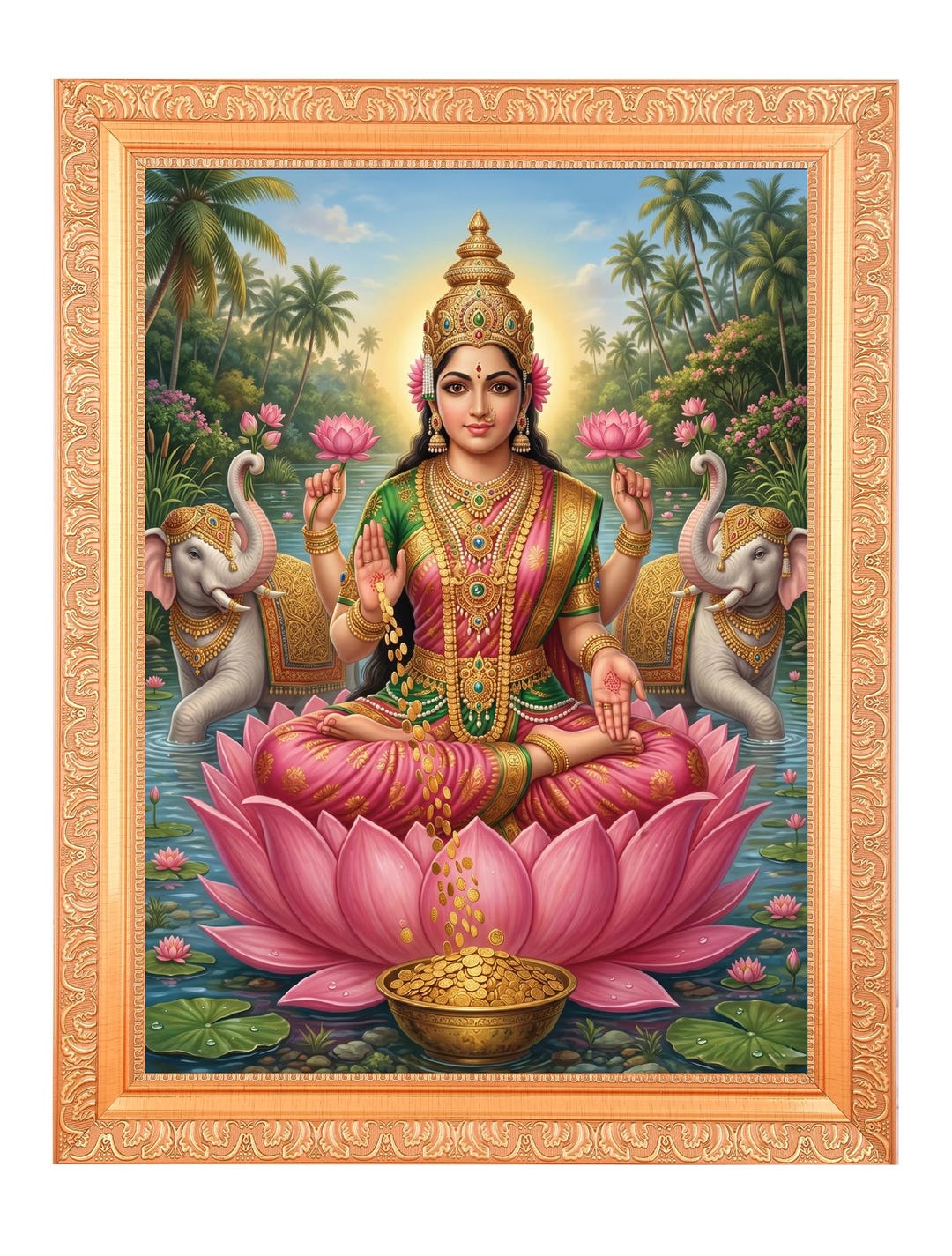 Maa Lakshmi Sparkle/digital Print in Golden Artwork Frame (11 X 14 Inch ...
