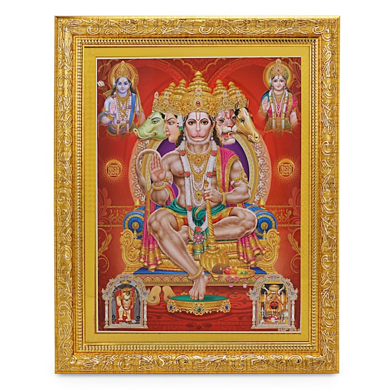 Panchmukhi Hanuman With Ram Sita Golden Zari Art Work Photo in Golden Frame  14 X 18 Inches&11 X 13 Inches AVAILABLE IN 2 SIZES 3 Design - Etsy Hong Kong
