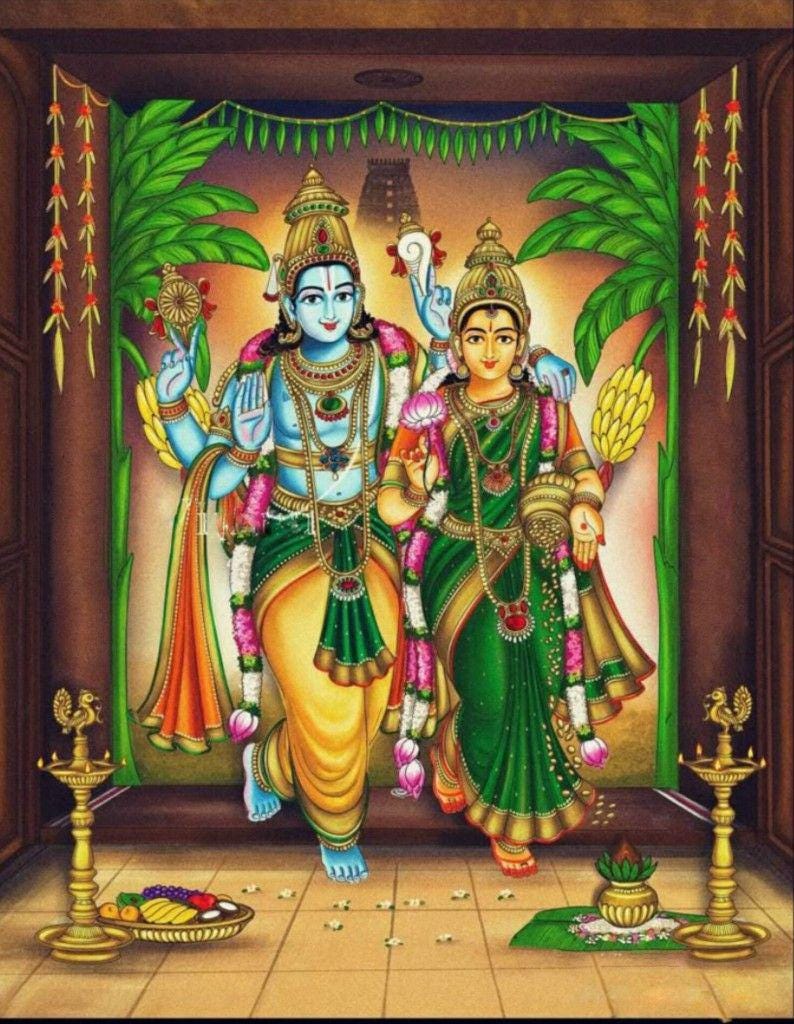Vishnu Lakshmi Kalyanam Art Print in Golden Frame (11x14 Inch) - Etsy