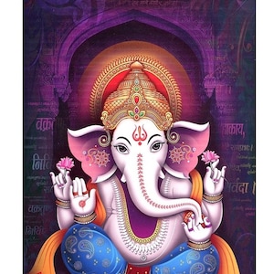 Bellissimo dipinto Ganesha con stampa fine, poster adesivo da parete senza cornice (24 x 48 pollici)