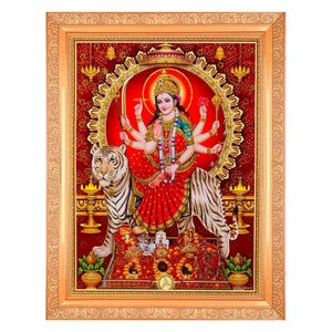 Maa Durga Shivji Vishnuji Schönes goldenes Zari-Foto im goldenen Kunstwerkrahmen (11 x 14 Zoll) ODER (27,94 x 35,56 cm), erhältlich in 2 Designs