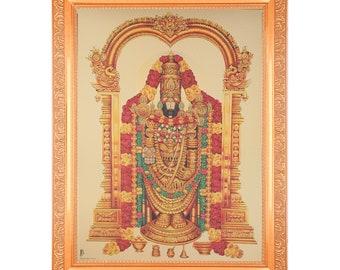 Tirupati Balaji Beautiful Golden Foil Photo In ArtWork Golden Frame(11 x 14 Inch)OR(27.94 X 35.56 Cm) Housewarming Gifts