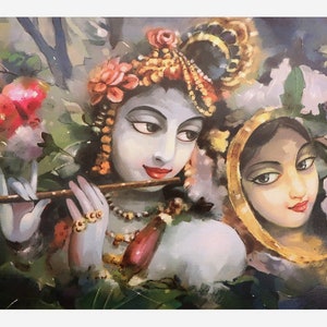 Modern Art Painting Of Radha Krishna Texture Print Poster Without Frame (25 X 36 Inches)