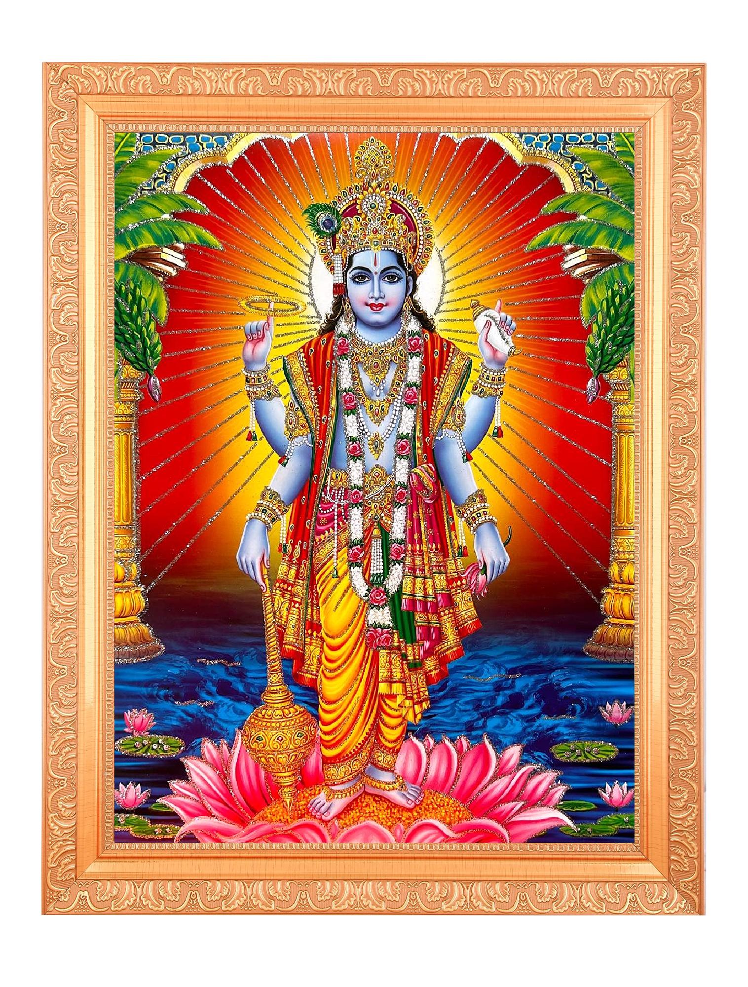 Vishnu Bhagwan Beautiful Sparkle Print Elegant Photo in Golden Artwork Frame 11 X 14 Inch and 11 X 18 Inch available in 2 Size and Designs Etsy