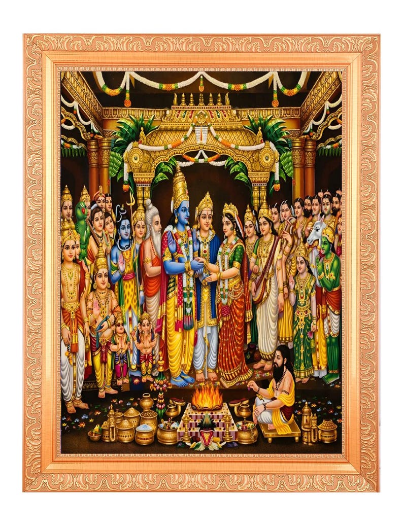 Vishnu Lakshmi Kalyanam Art Print in Golden Frame (11x14 Inch) - Etsy
