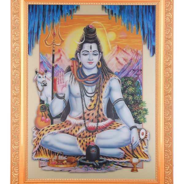 Shiv-ji 5 Dimensional Layer (With 5D Effect) Art Work Photo In Golden Frame Big (14 X 18 Inches) AVAILABLE IN 2 DESIGNS