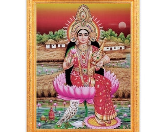 Lakshmi Devi Art Print in Golden Frame (14 X 18 Inches)