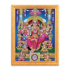 Lalitha Devi Rajarajeswari Sparkle Print Digital Photo In Golden Frame, Religious Wall Decor, Wall Mount (Available in 2 Sizes)