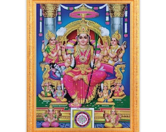 Lalitha Devi Rajarajeswari Sparkle Print Digital Photo In Golden Frame, Religious Wall Decor, Wall Mount (Available in 2 Sizes)