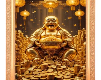 Golden Laughing Buddha Print, Good Luck Home Decor (11x14) - Etsy