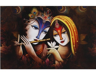 Radha Krishna Art Print, poster hindoegod (24 x 48 inch)