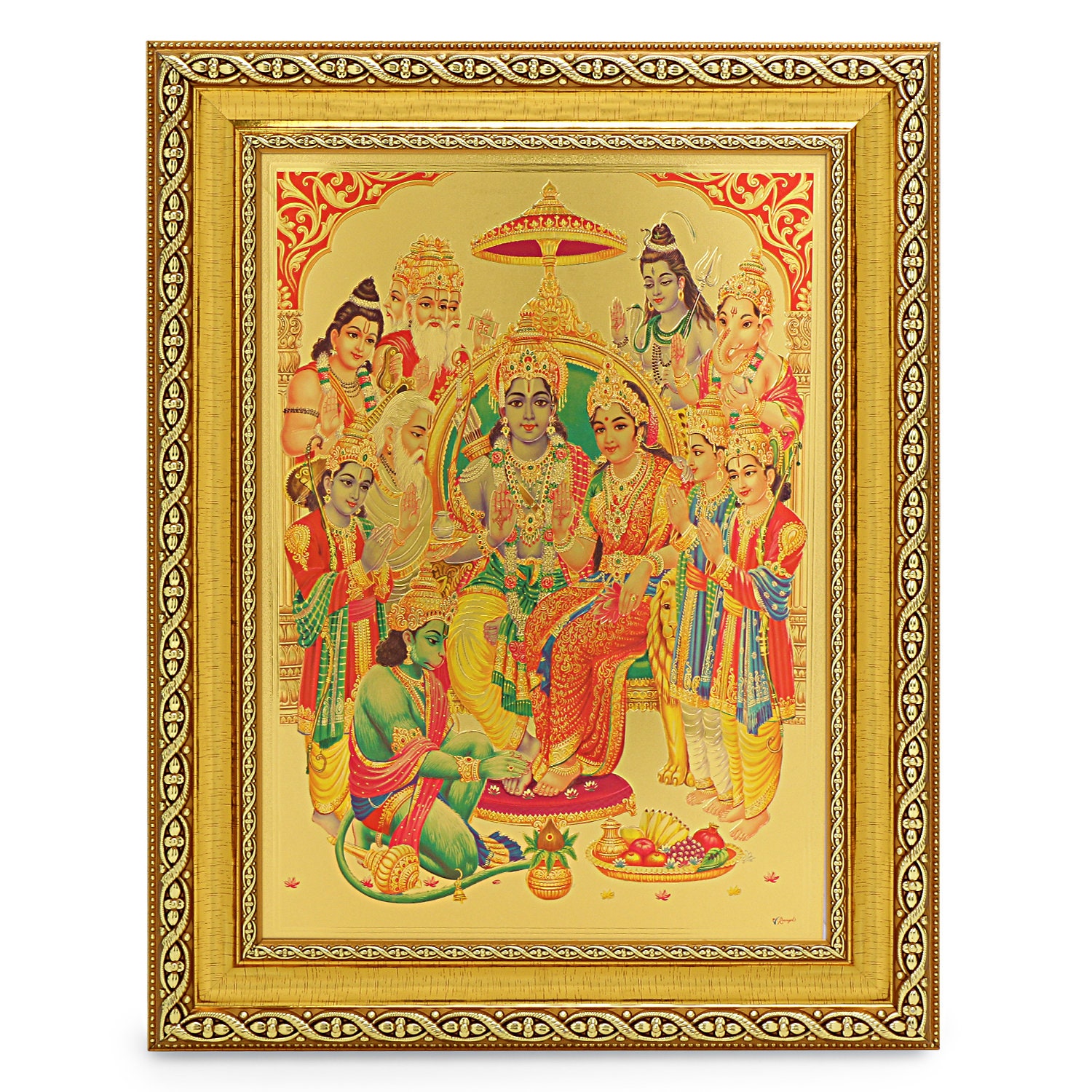 14 X18 Inches Golden Foil Photo of Ram Darbar in Golden Frame Big Religious Wall Decor 14 X18 Inches Golden Foil Photo of Ram Darbar in Golden Frame Big Religious Wall Decor