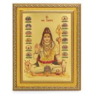 Shiva with 12 Jotirlinga Beautiful Golden Foil Photo In Golden Frame (11.50 x 13.50 Inches)