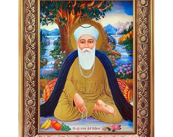 Fotografía digital impresa de Guru Nanak Dev-ji enmarcada (7,50 pulgadas x 9,50 pulgadas) O (19,05 cm x 24,13 cm)
