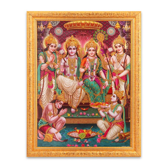 14 X18 Inches Golden Foil Photo of Ram Darbar in Golden Frame Big Religious Wall Decor 14 X18 Inches Golden Foil Photo of Ram Darbar in Golden Frame Big Religious Wall Decor