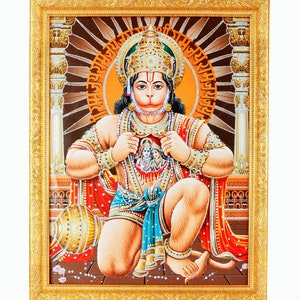 Hanuman Photo Frame, Bajrangbali Photo, Vintage Indian Deities, God Photo, Wooden Wall Hanging Decor (14 X 18 Inch) {{ 2 Designs Available}}