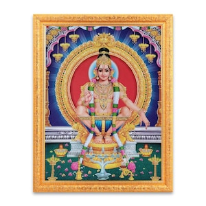 Sabarimala Ayyappan Swamy Sparkle Print Digital Photo In Golden Frame Big (14 X 18 Inches)