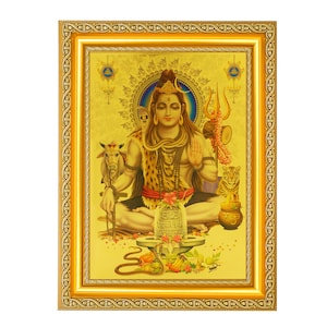 Vintage Photo God Shiva, Deity Picture Frame, Indian God Wooden Religious Wall Art Decor, Pooja decor devotional Photo  (11.50 x 13.50 Inch)