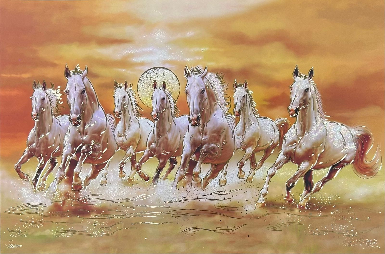 Running Horses Sunrise Painting, Gold Carved Frame (23x17 Inch) - Etsy