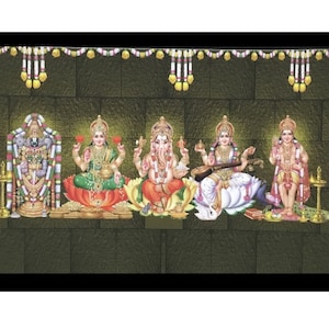 Titupati Balaji Lakshmi Ganesha Saraswati Murugan Sparkle Print Poster adesivo da parete senza cornice (20 x 28 pollici)