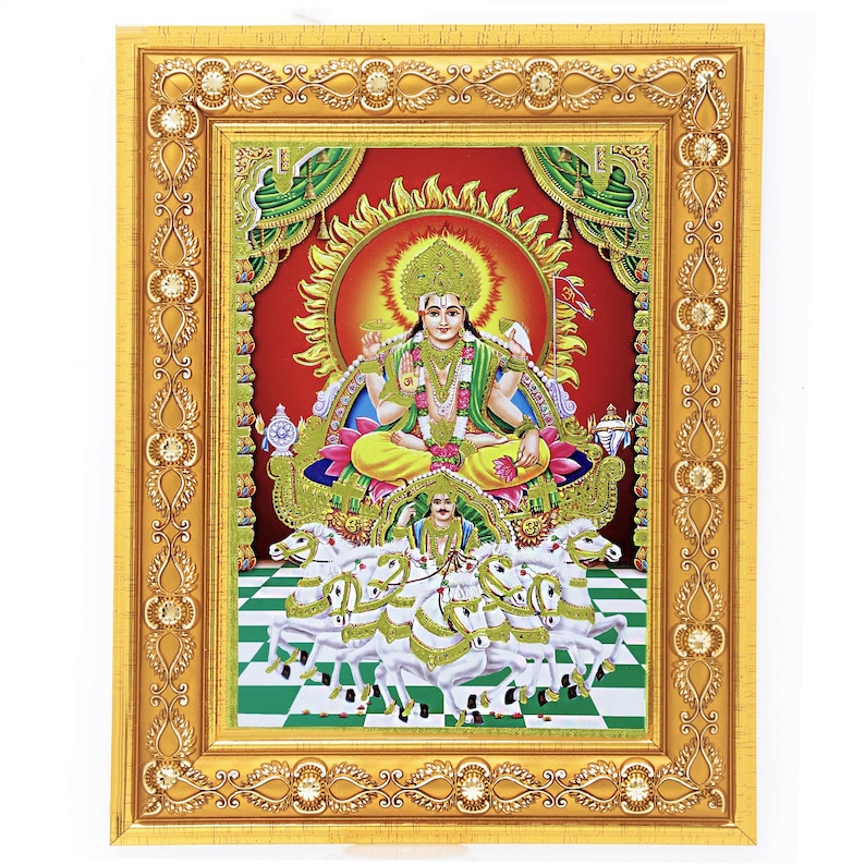 Surya Devta Artwork Photo in Golden Frame (7.50 X 9.50 Inch) - Etsy