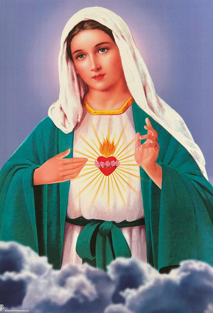 Mother Mary Painting Print in Carved Duco Finish Wood Frame (23x17