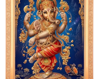 Dancing Ganesha Print  Gold Artwork Frame (11 X 14 Inches) 2 Designs