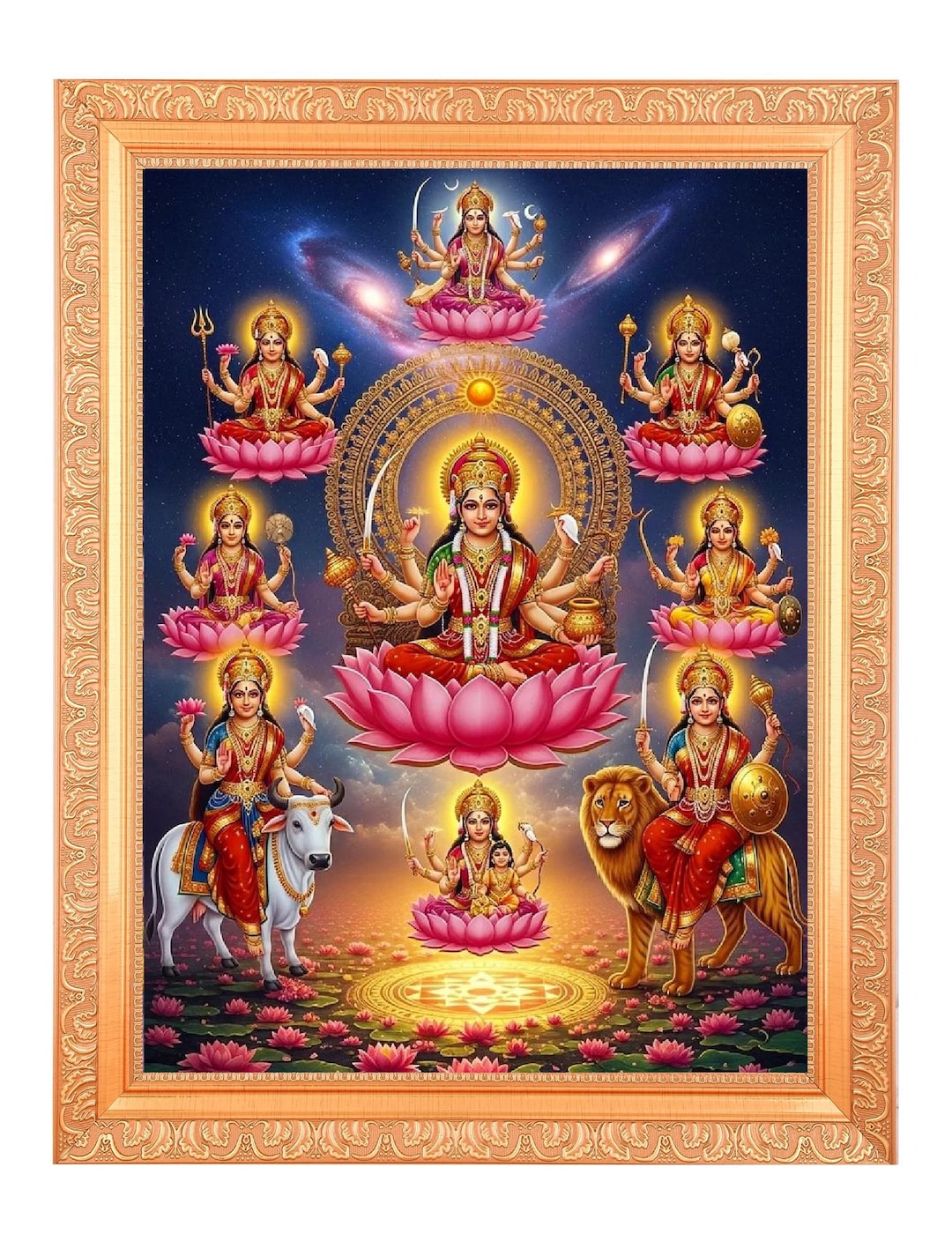 Ashta Lakshmi Golden Foil Art, Ornate Framed Photo (11x14/14x18 Inch ...