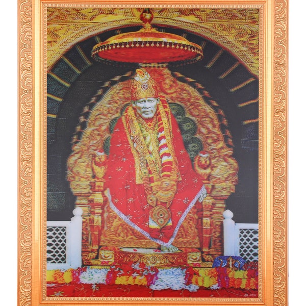 Shirdi Sai Baba 5 Dimensional Layer (With 5D Effect)/Crystal Effect Art Work Photo In Golden Frame Big (14 X 18 Inches) Avalable IN 2 Styles