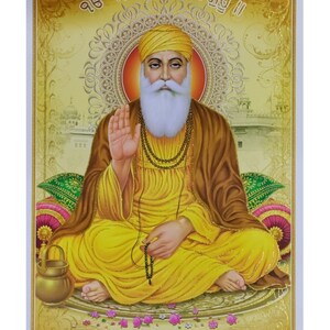 Guru Nanak Devji Golden Zari Art Work Poster Without Frame (24 X 36 Inches) And (20 X 28 Inches) 2 Size Available