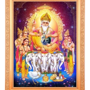 Vishwakarma Goldener Zari / Digital Art Work Foto im goldenen Rahmen (11 x 14 Zoll) ODER (27,94 x 35,56 cm) Religiöses Geschenk