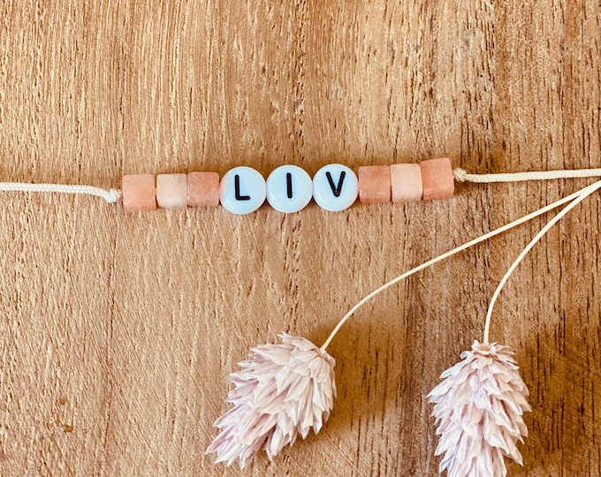 Name bracelet baby child adult - birth gift - birthday gift - adjustable and personalized - with square natural stones