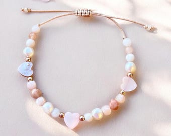 Bracelet Heart Gemstone Heart Bracelet Natural Stone "Rosi" for Valentine's Day Anniversary Girlfriend