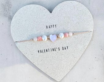 Heart Bracelet Natural Stone "Rosi" for Valentine's Day Anniversary Girlfriend