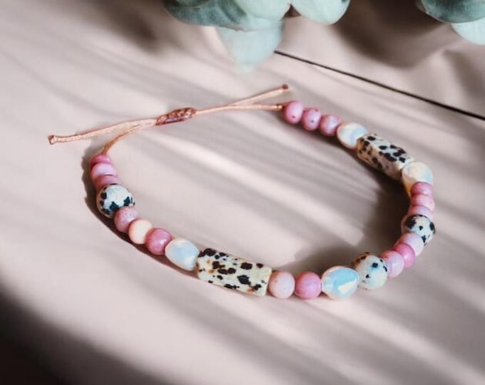 Leo Bracelet Natural Stone Pink Gemstone Bracelet - with Freshwater Pearls