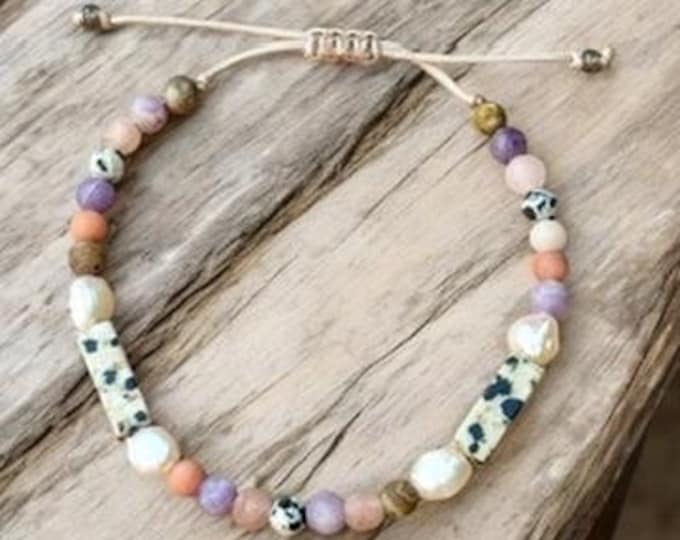 Leo Bracelet Lilac Apricot Natural Stone with Freshwater Pearls