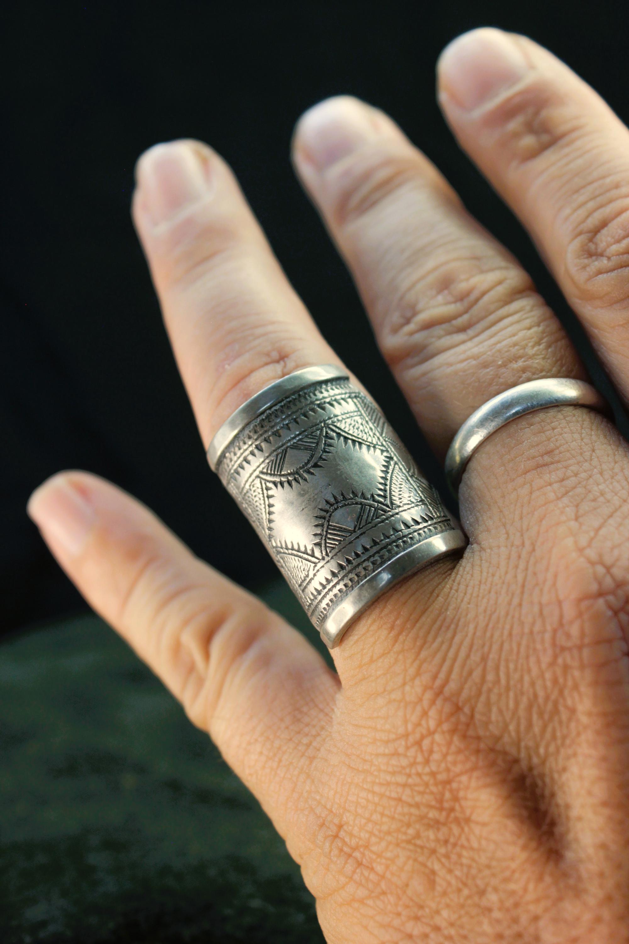 【希少】Touareg Silver Ring Tuareg Ring Sterling Silver Ebony Sz Vintage Men's Us Sahara