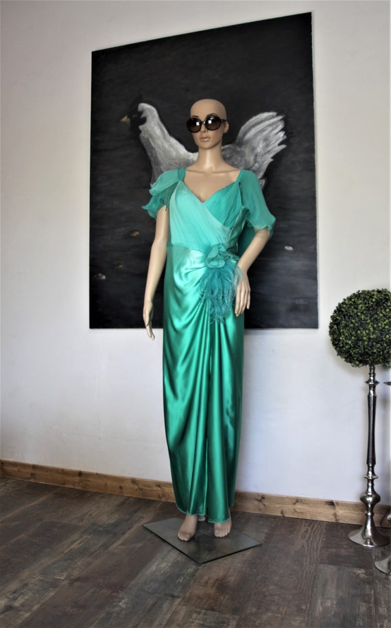 green silk evening gown