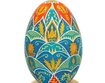 Ukrainian gift. Real pysanka, goose egg. Wheat & Trident. Best ukrainian souvenir. Support Ukraine. Glory to Ukraine. Made in Kyiv