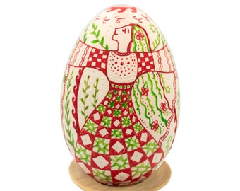 Ukrainian handmade gift. Real pysanka, big goose egg. Mavka guardian of forest. Vyshyvanka souvenir. Heartfelt gift. Made in Kyiv