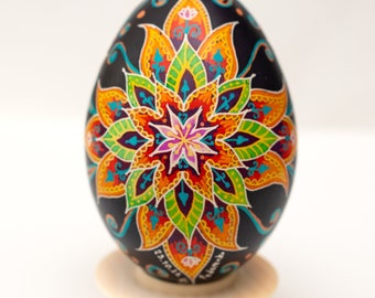 Ukrainian gift Real Pysanka egg hand made painted souvenir. Easter egg Miniature painting Floral pattern