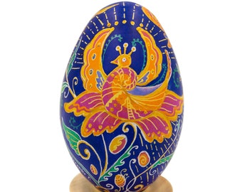 Phoenix bird Ukrainian souvenir big PYSANKA egg Hand painted Heartfelt gift Bright home decoration knick knack Easter handmade decor
