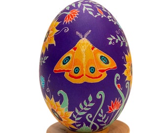 Ukrainian gift. Real pysanka, big goose egg. Floral and animal design. Vyshyvanka souvenir. Heartfelt gift. Made in Kyiv