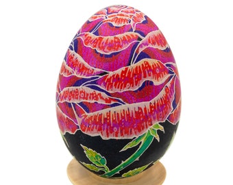 Real Pysanka Egg, Ukrainian Easter goose egg, Floral design, Unique Gift idea, Batik style, Valenine's gift, Present for mother
