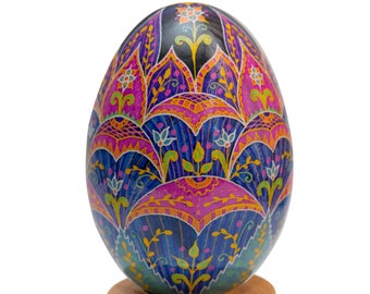 Ukrainian painted egg Real Pysanka goose egg. Floral design wax painted egg. Lotus flower. Ukrainian gift. Heartfelt memorable gift