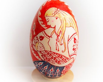Ukrainian Pysanka Egg, Mother & Child, Goose Egg Art