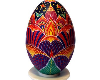 Real Goose Egg Pysanka, Ukrainian Lotus Flower Batik