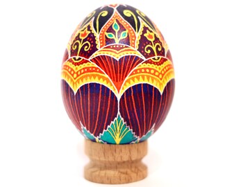 Ukrainian Pysanka Egg, Lotus Flower Batik, Handmade Easter Gift